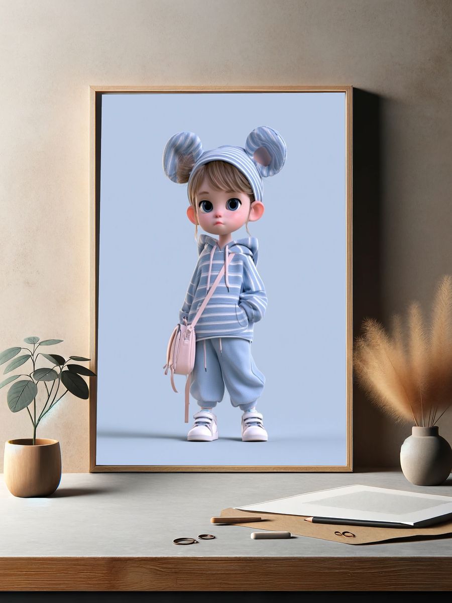 Cute 3D Girl Character Illustration Poster. — room view 2