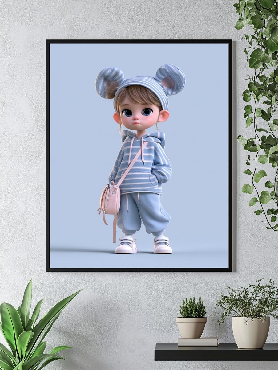 Cute 3D Girl Character Illustration Poster. — room view 4