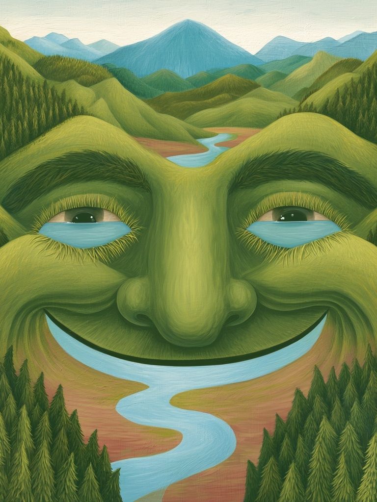 Smiling Mountain Face Illustration Poster. poster detail