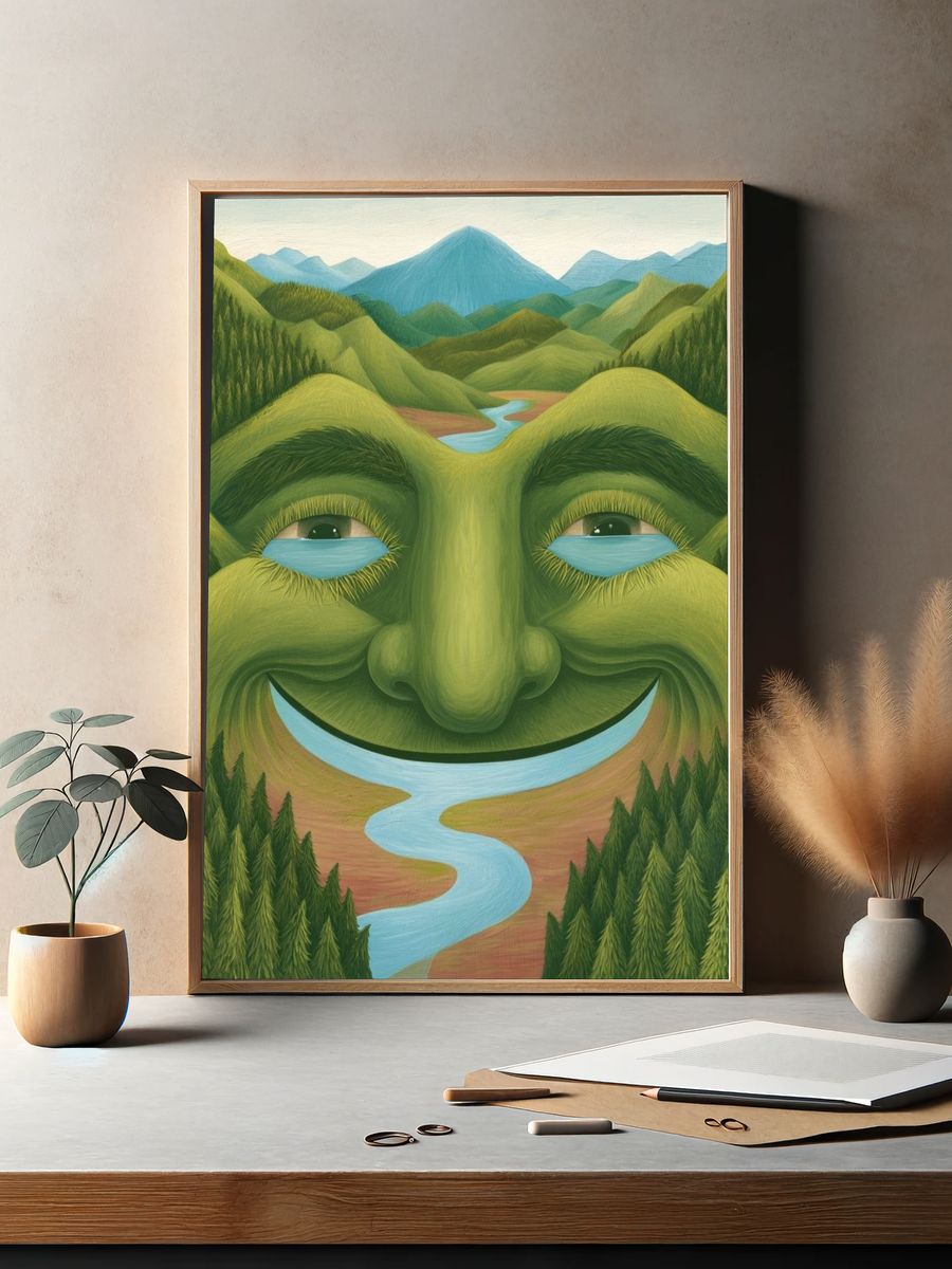 Smiling Mountain Face Illustration Poster. — room view 2
