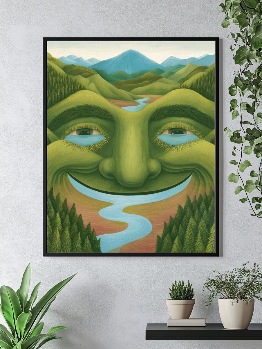 Smiling Mountain Face Illustration Poster. — room view 4