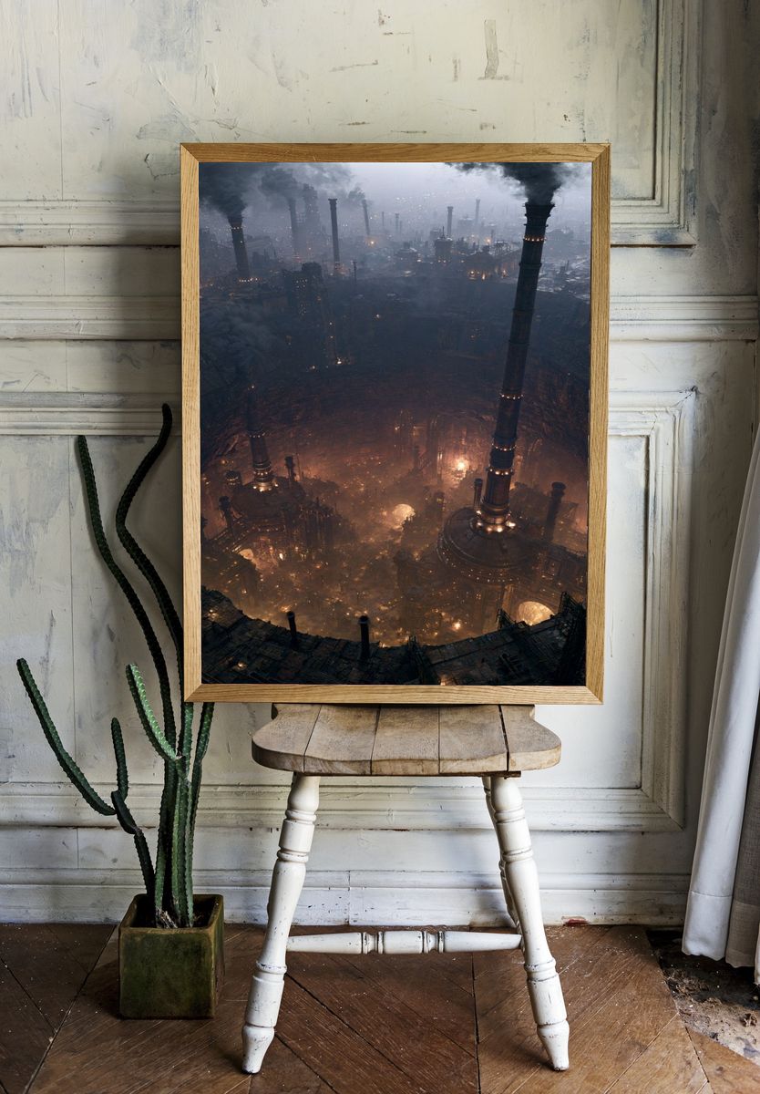 Industrial Dystopia Cityscape Print. — room view 1
