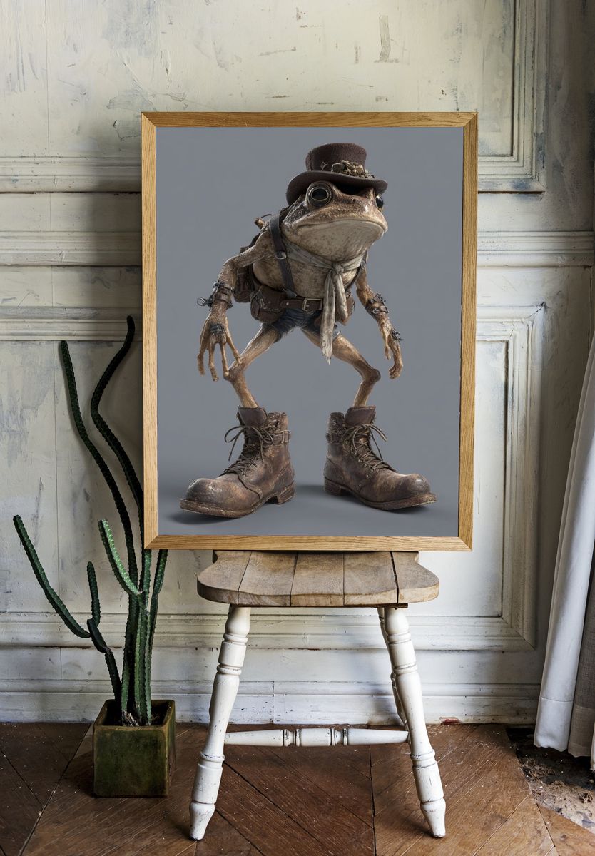 Steampunk Frog Character Print. room preview