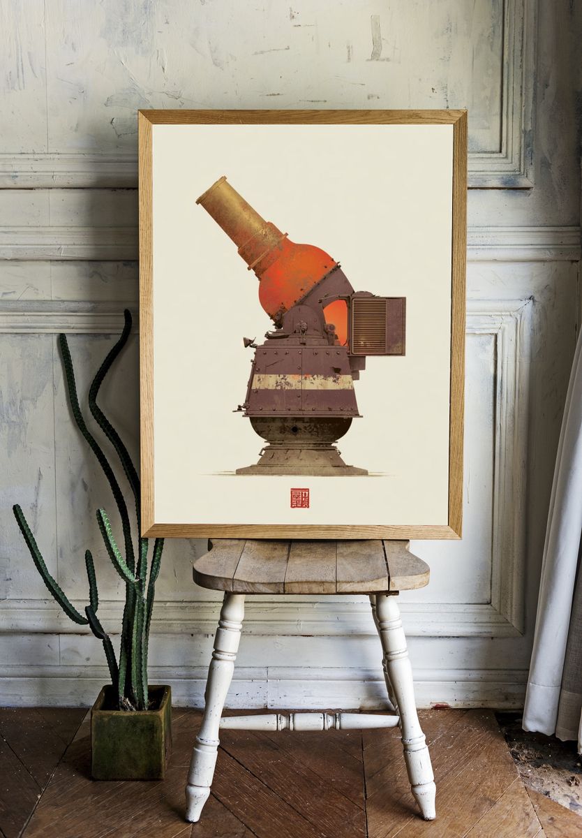 Vintage Telescope Illustration Poster. — room view 1