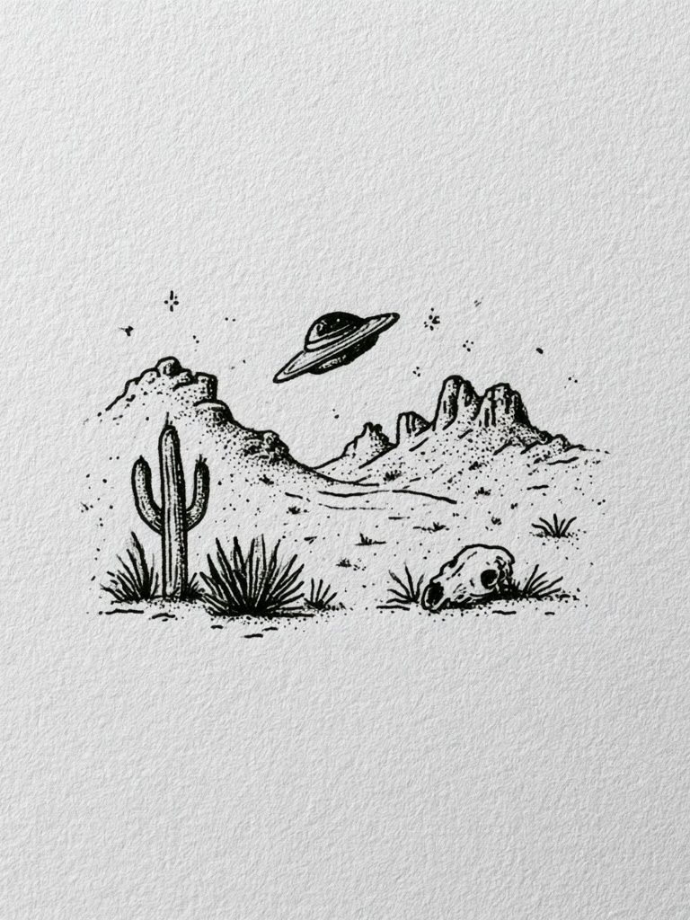 Desert UFO Ink Print. poster detail