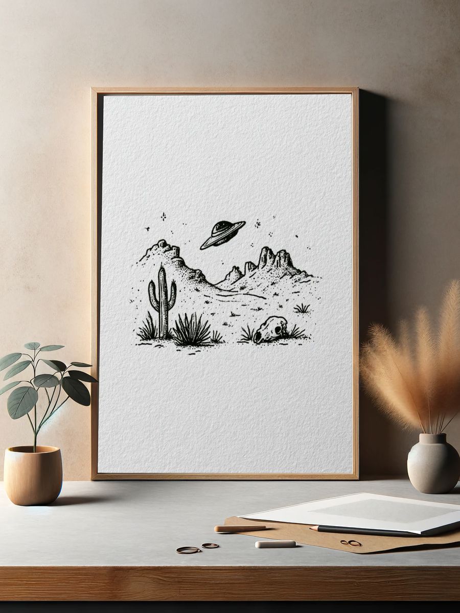 Desert UFO Ink Print. — room view 2
