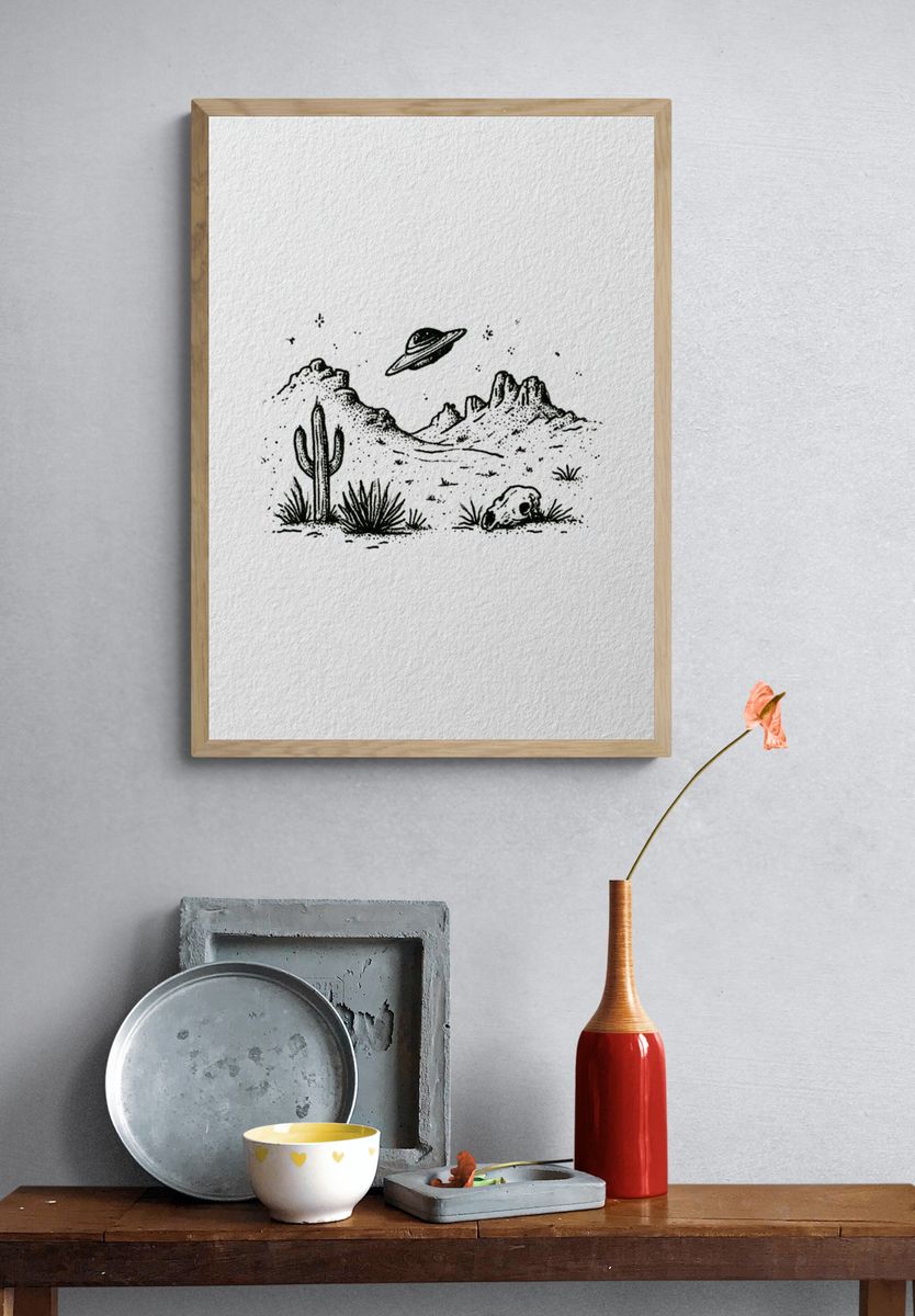 Desert UFO Ink Print. — room view 3