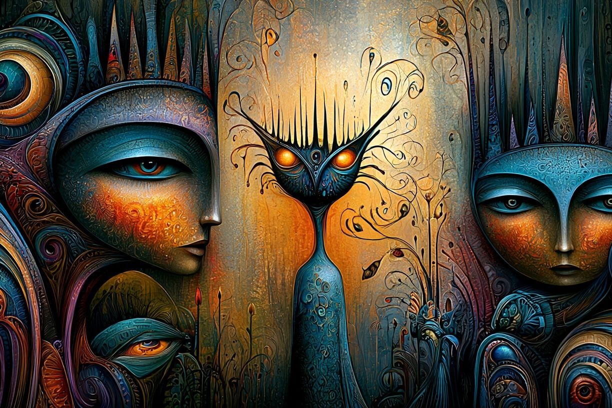 Surreal Masked Faces Illustration Poster. poster detail