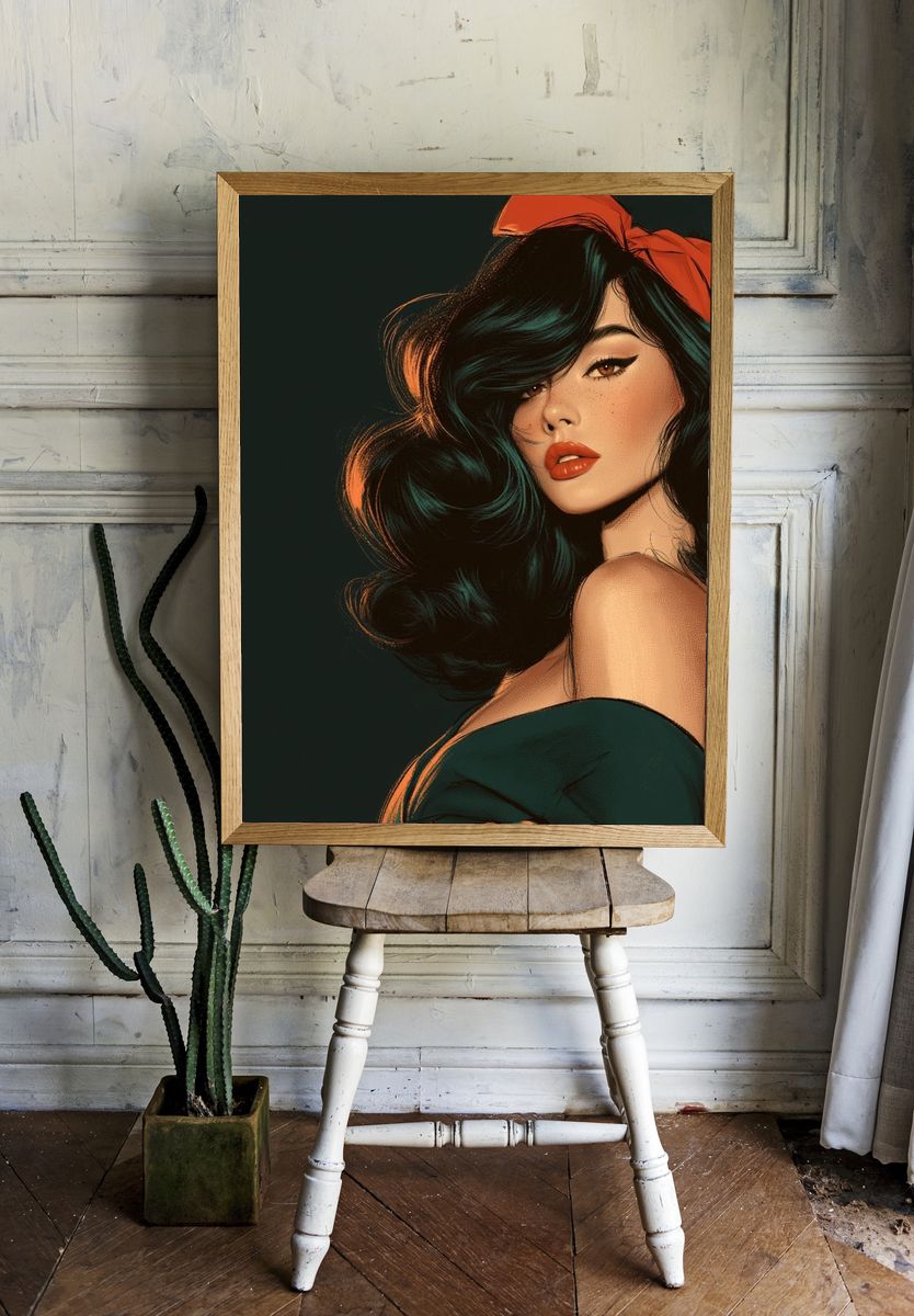 Retro Pin-Up Portrait Print. — room view 1