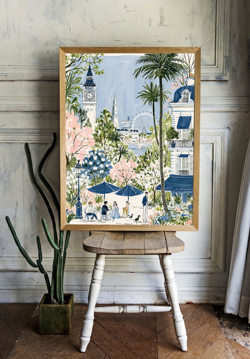 Paris Garden Watercolor Print. room preview