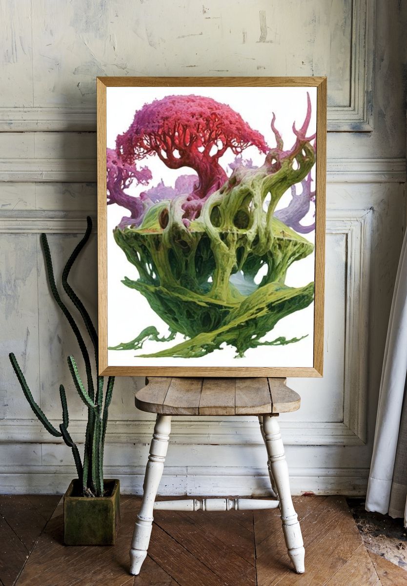 Surreal Floating Tree Sculpture Print. room preview