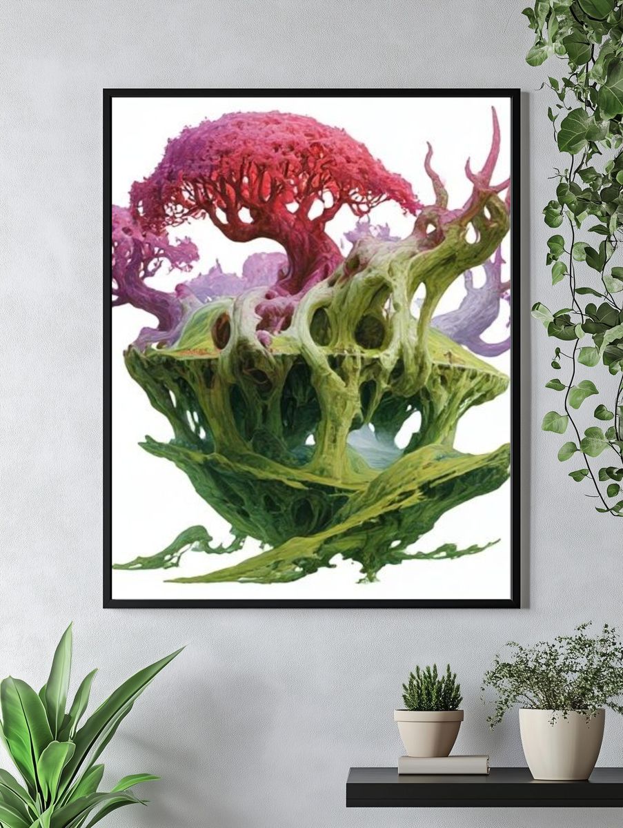 Surreal Floating Tree Sculpture Print. — room view 4