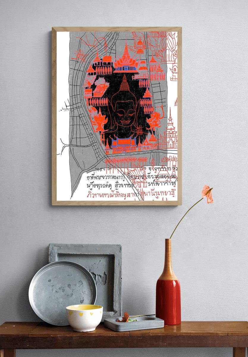 Thai Temple Buddha Illustration Poster. — room view 3