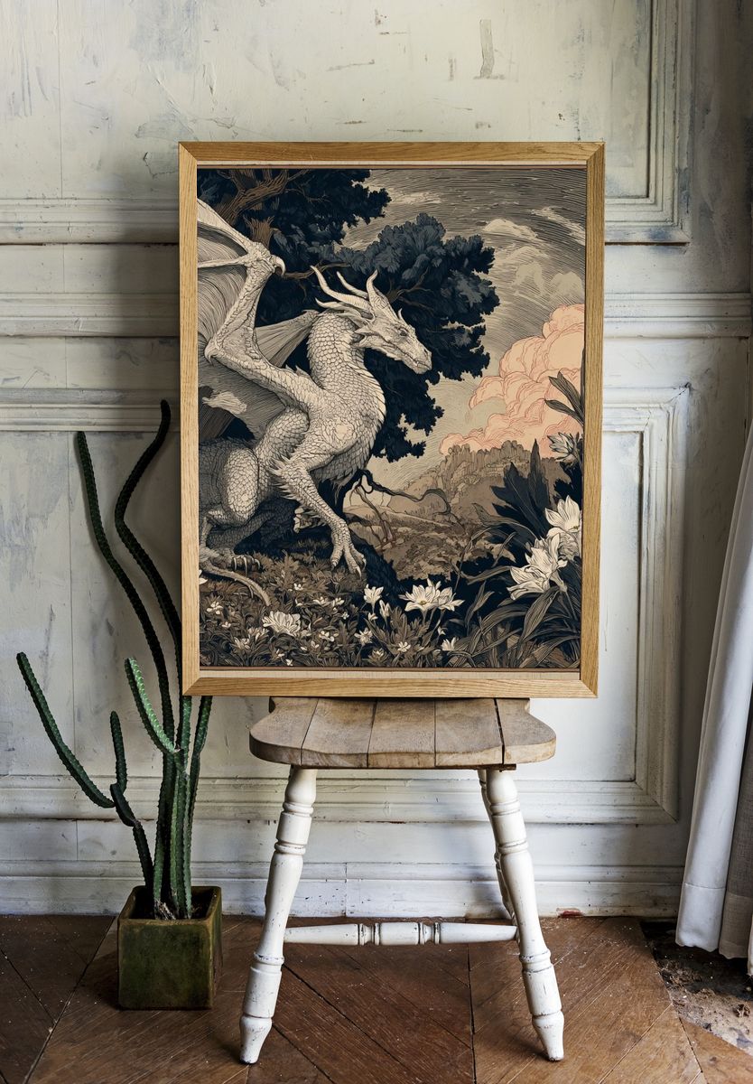 Dragon Garden Illustration Poster. room preview