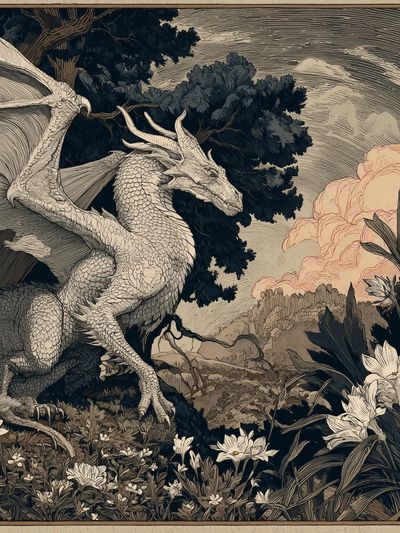 Dragon Garden Illustration Poster. poster print