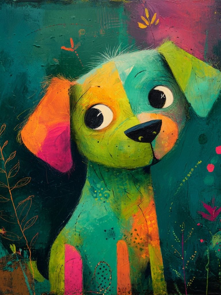 Colorful Puppy Illustration Poster. poster detail