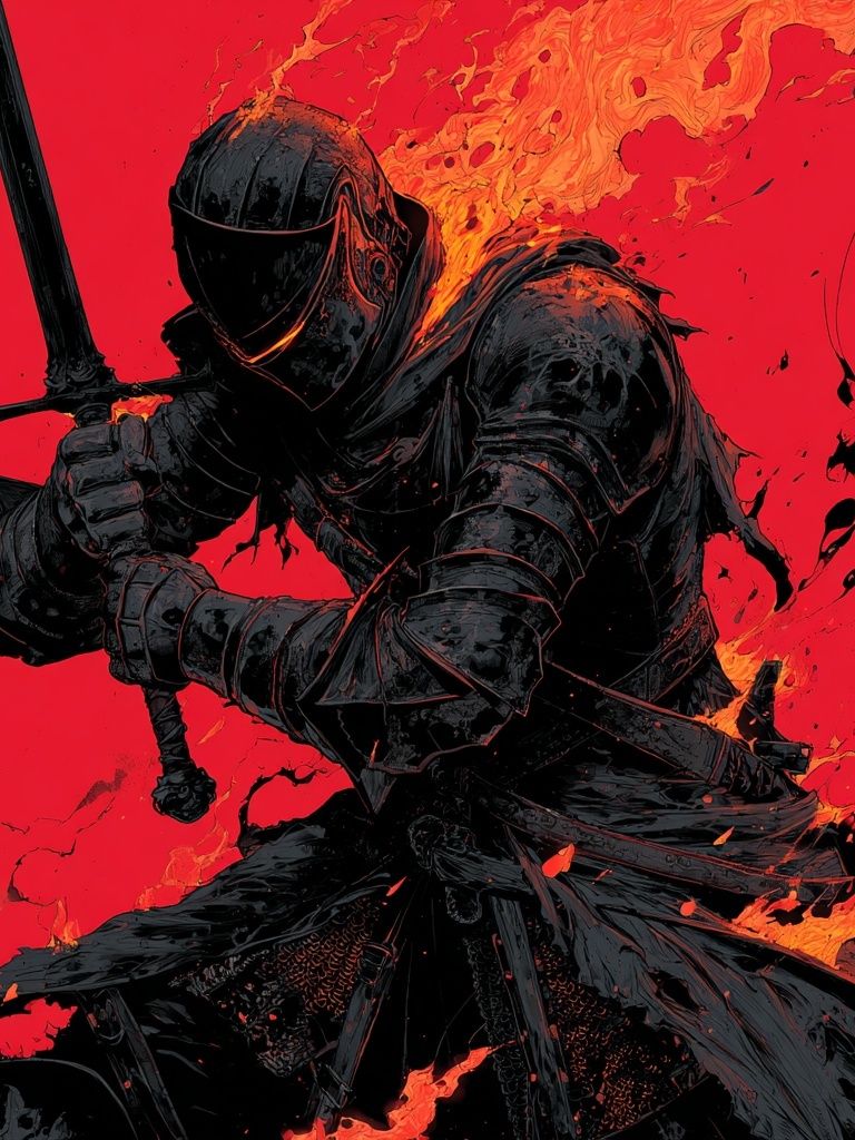 Flaming Knight Digital Art Poster. poster detail