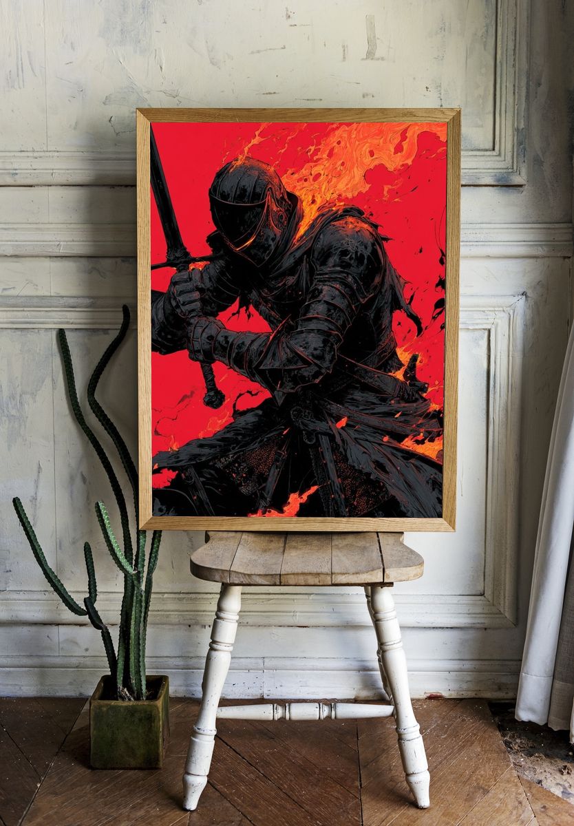 Flaming Knight Digital Art Poster. room preview