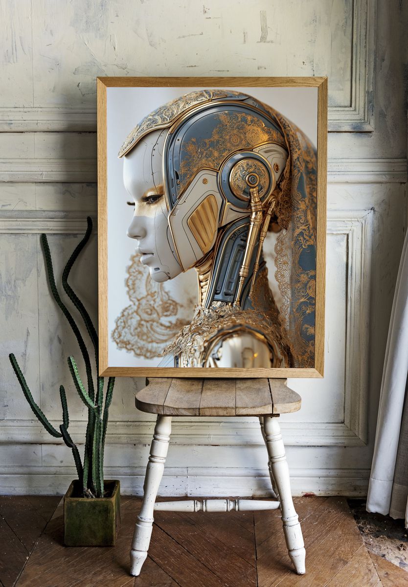 Gilded Cybernetic Portrait Print. room preview