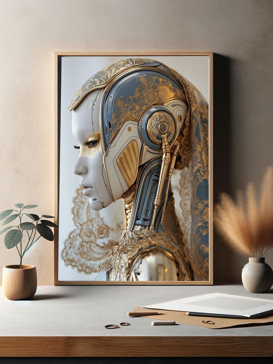 Gilded Cybernetic Portrait Print. — room view 2