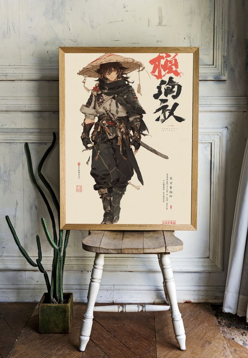 Samurai Warrior Ink Illustration Poster. — room view 1