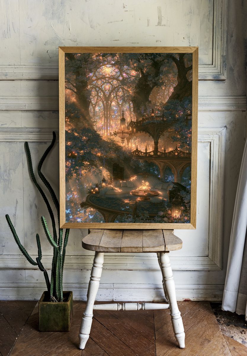 Enchanted Forest Sanctuary Illustration Poster. — room view 1