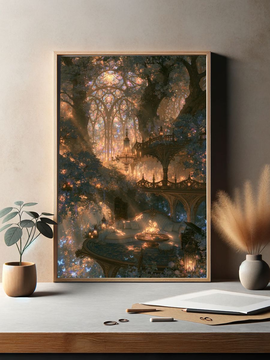 Enchanted Forest Sanctuary Illustration Poster. — room view 2
