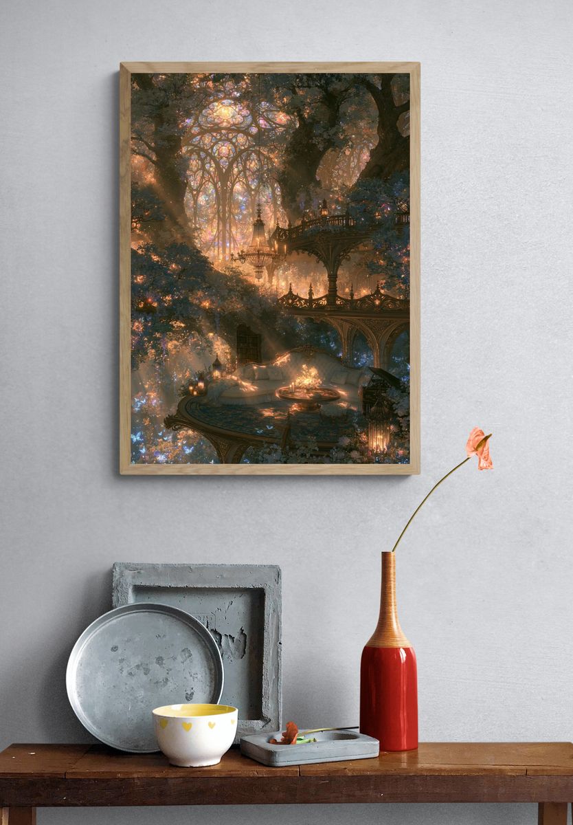 Enchanted Forest Sanctuary Illustration Poster. — room view 3