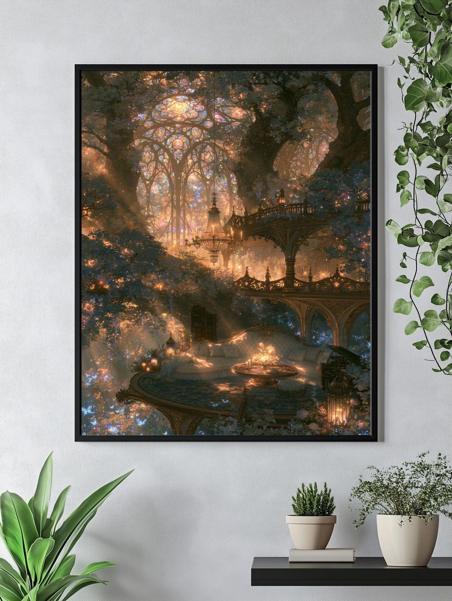 Enchanted Forest Sanctuary Illustration Poster. — room view 4