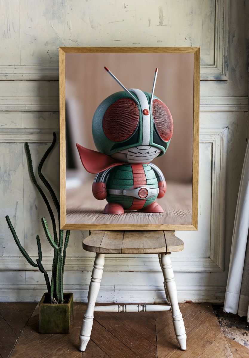 Retro Robot Beetle Illustration Poster. — room view 1