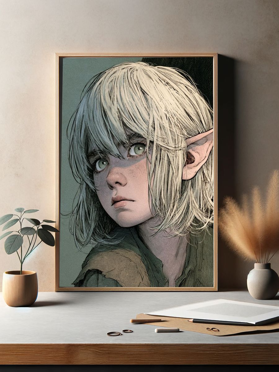 Elf Portrait Illustration Poster. — room view 2