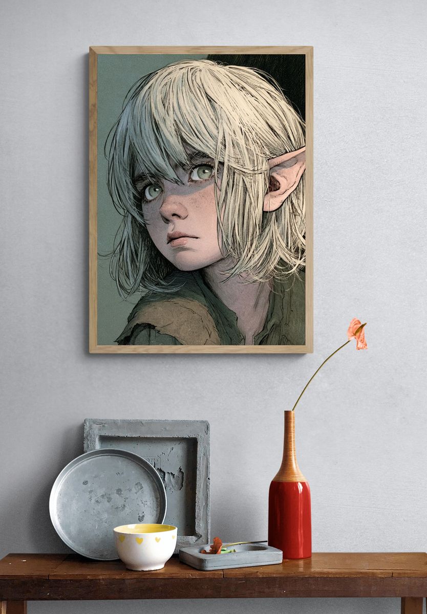 Elf Portrait Illustration Poster. — room view 3