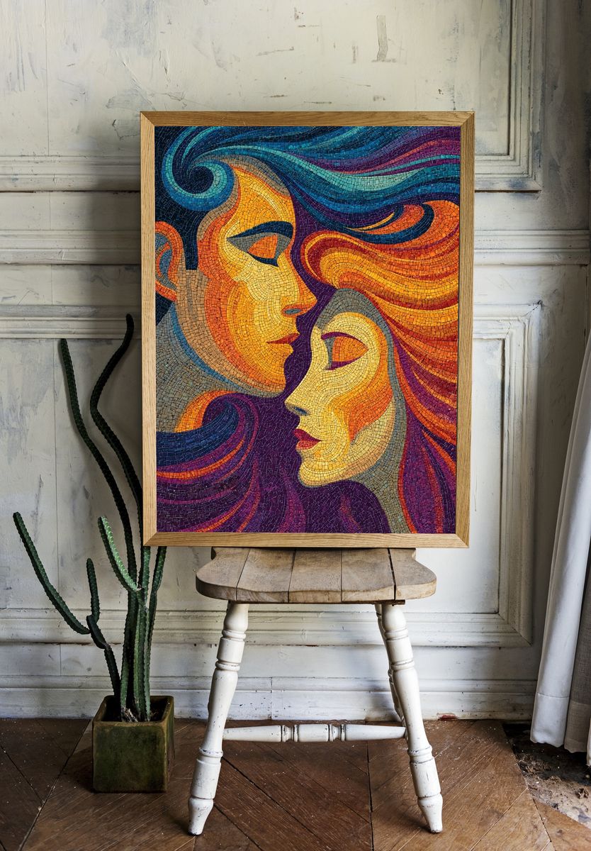 Abstract Mosaic Faces Poster. — room view 1