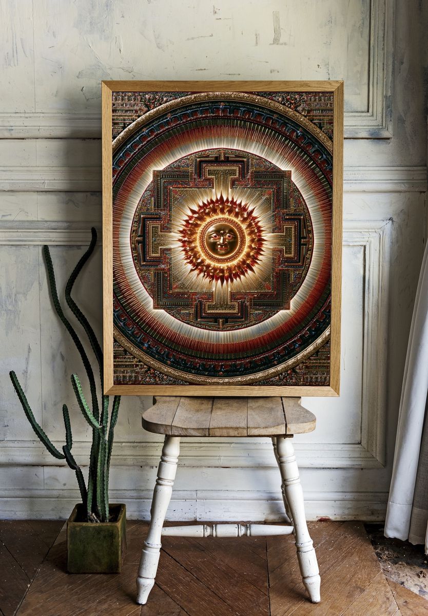 Radiant Sun Mandala Illustration Poster. room preview