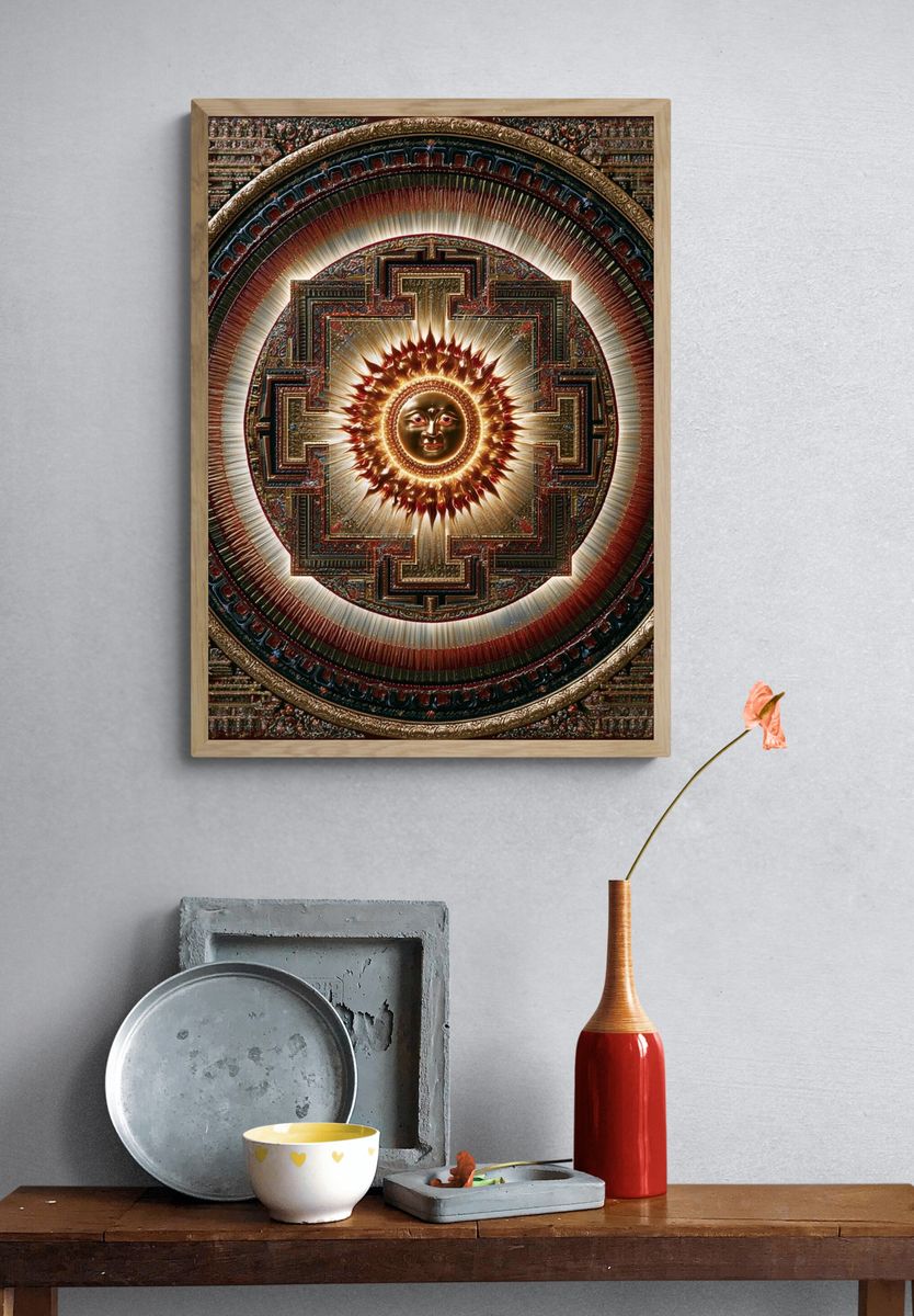 Radiant Sun Mandala Illustration Poster. — room view 3