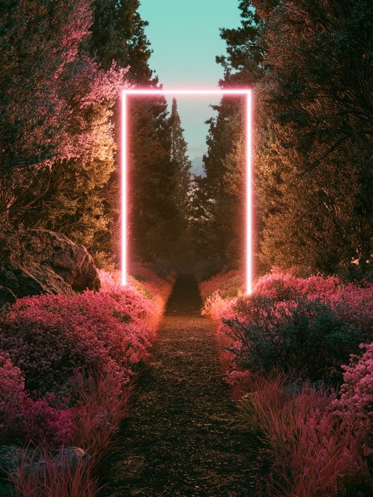 Neon Garden Path Illustration Poster. poster detail