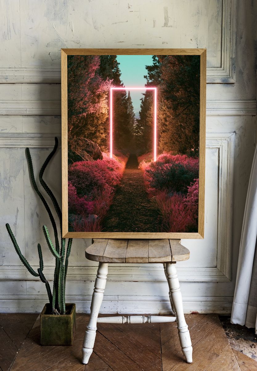 Neon Garden Path Illustration Poster. — room view 1
