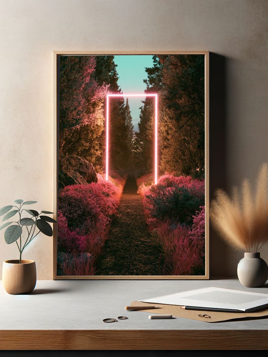 Neon Garden Path Illustration Poster. — room view 2