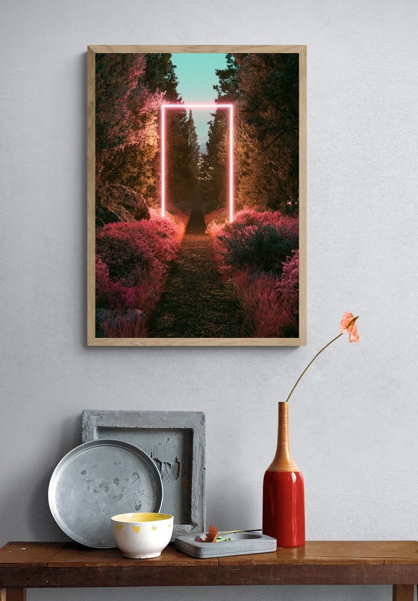 Neon Garden Path Illustration Poster. — room view 3