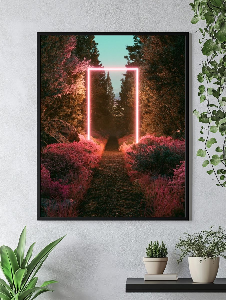Neon Garden Path Illustration Poster. — room view 4