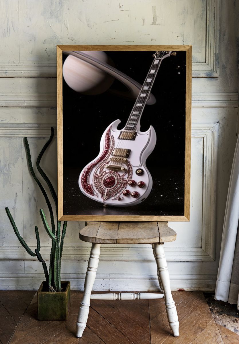 Cosmic Electric Guitar Illustration Poster. — room view 1