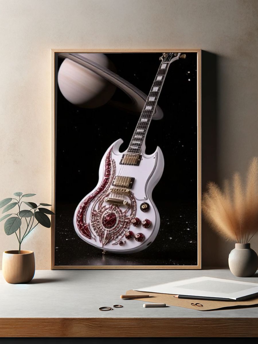 Cosmic Electric Guitar Illustration Poster. — room view 2