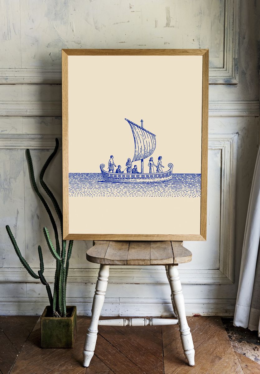 Ancient Sailboat Illustration Poster. — room view 1