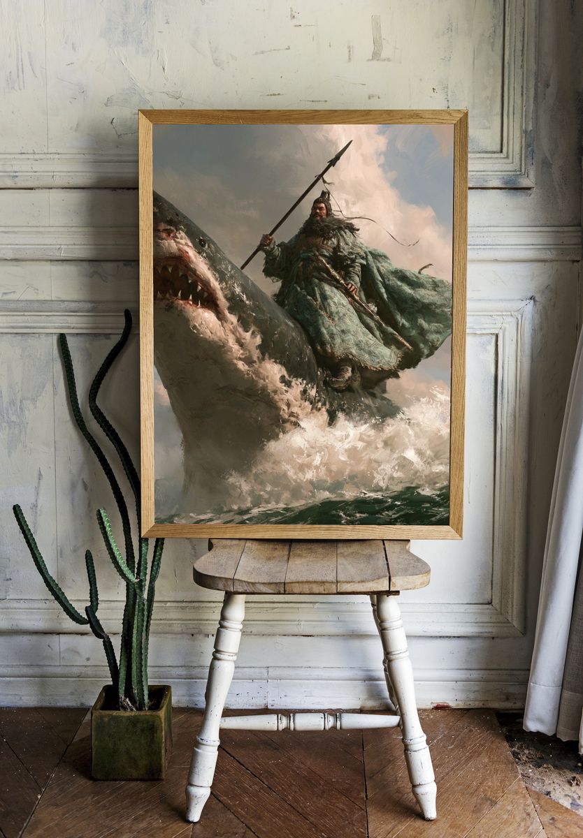 Shark Rider Fantasy Print. — room view 1