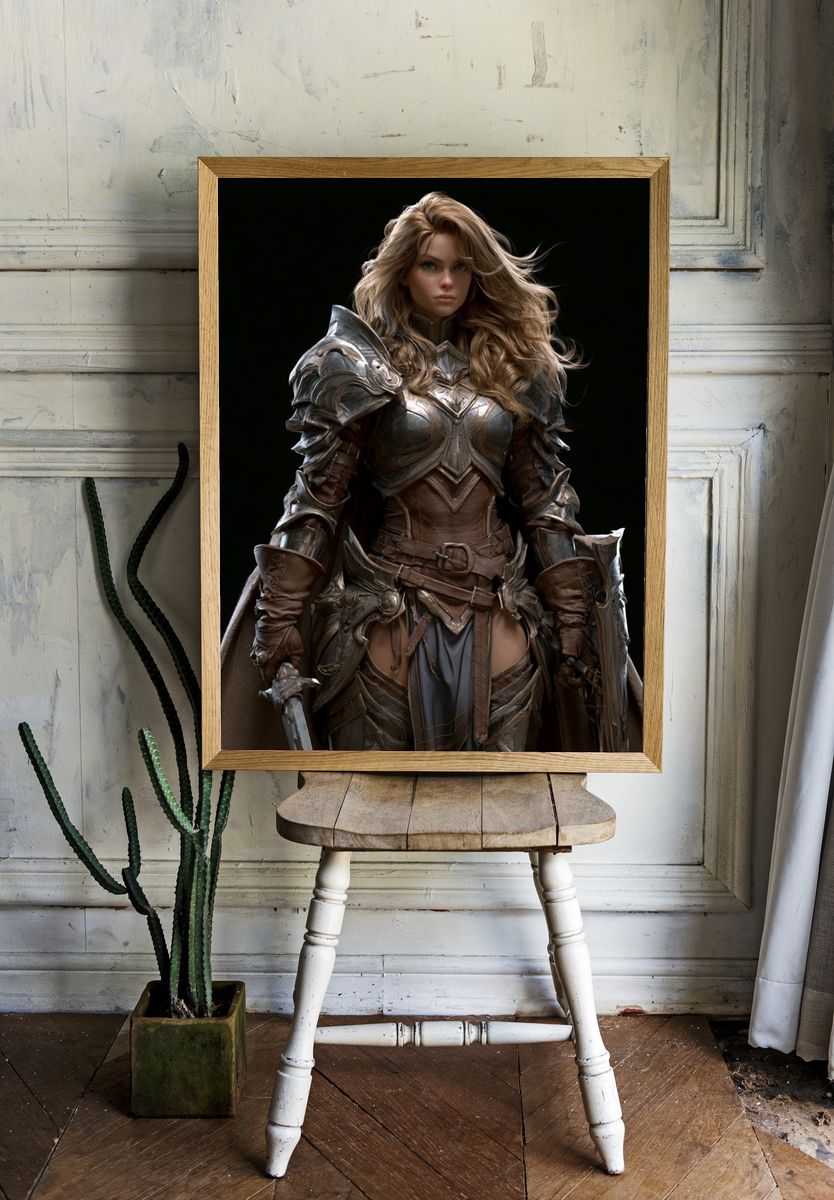 Armored Fantasy Warrior Illustration Poster. room preview