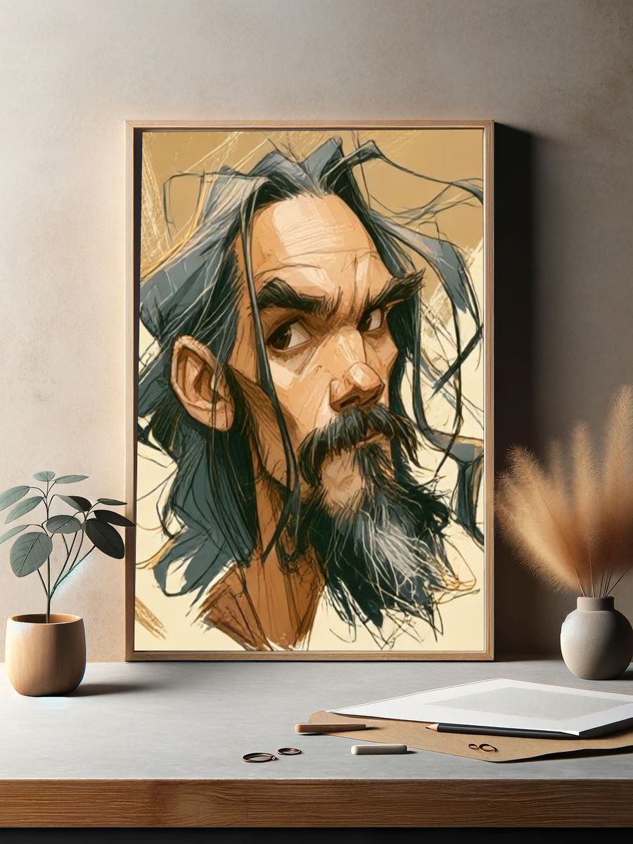 Bearded Man Portrait Illustration Poster. — room view 2