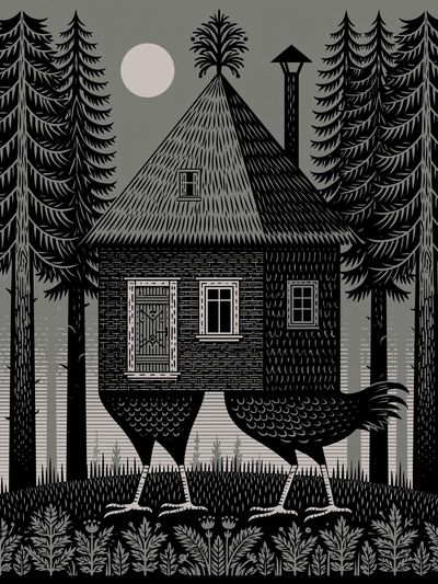 Forest Cabin and Bird Illustration Poster. poster print
