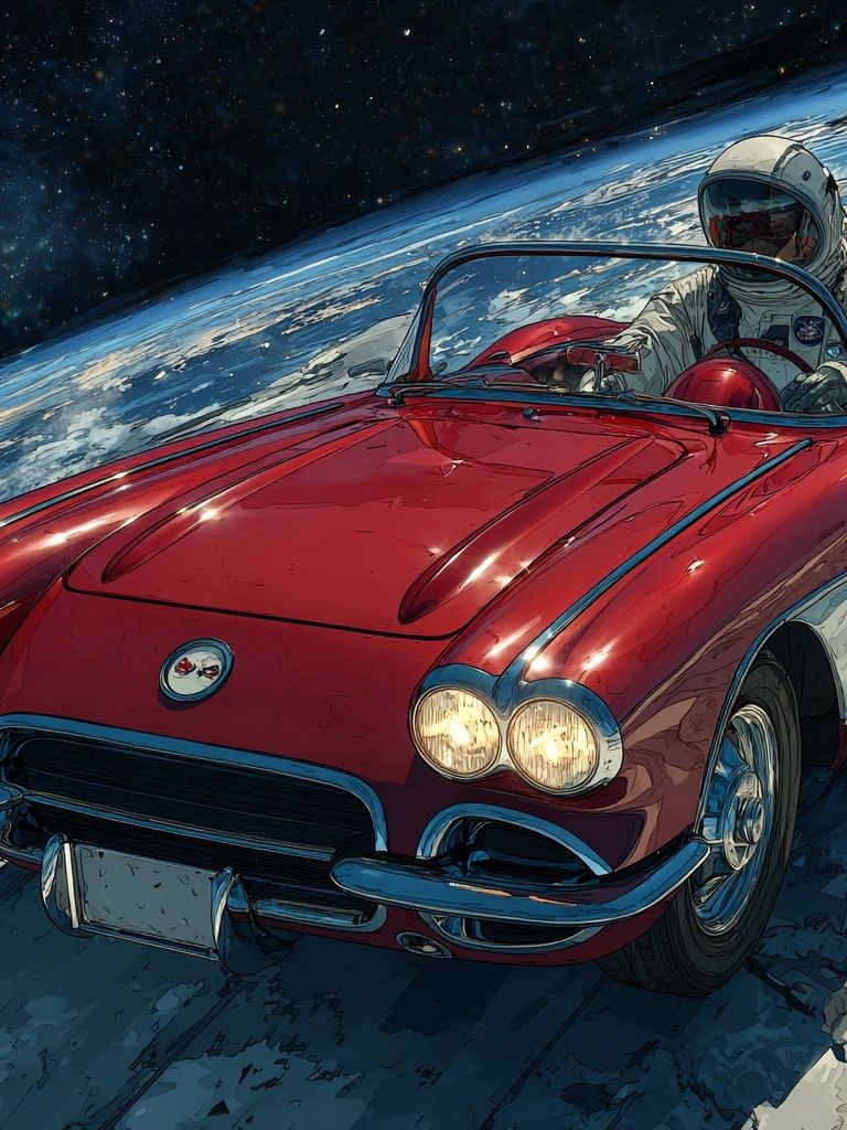Astronaut Corvette in Space Poster. poster detail