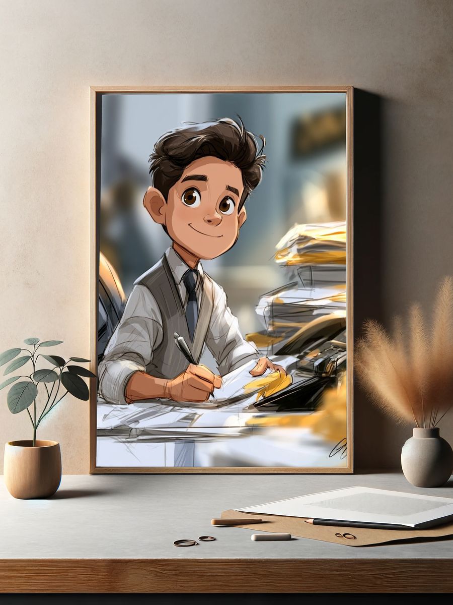 Young Office Worker Illustration Poster. — room view 2