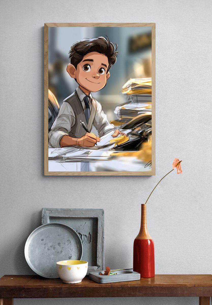 Young Office Worker Illustration Poster. — room view 3